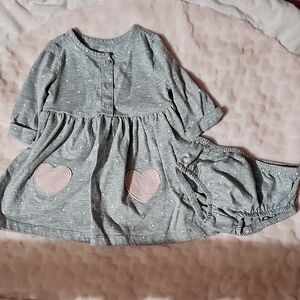 Gray and Pink Heart Kids Dress Set